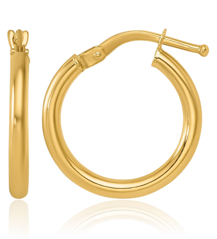 14K Solid Yellow Gold 1.9x16.7mm Round Tube Small Hoop Earrings