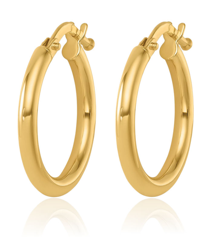 14K Solid Yellow Gold 1.9x16.7mm Round Tube Small Hoop Earrings