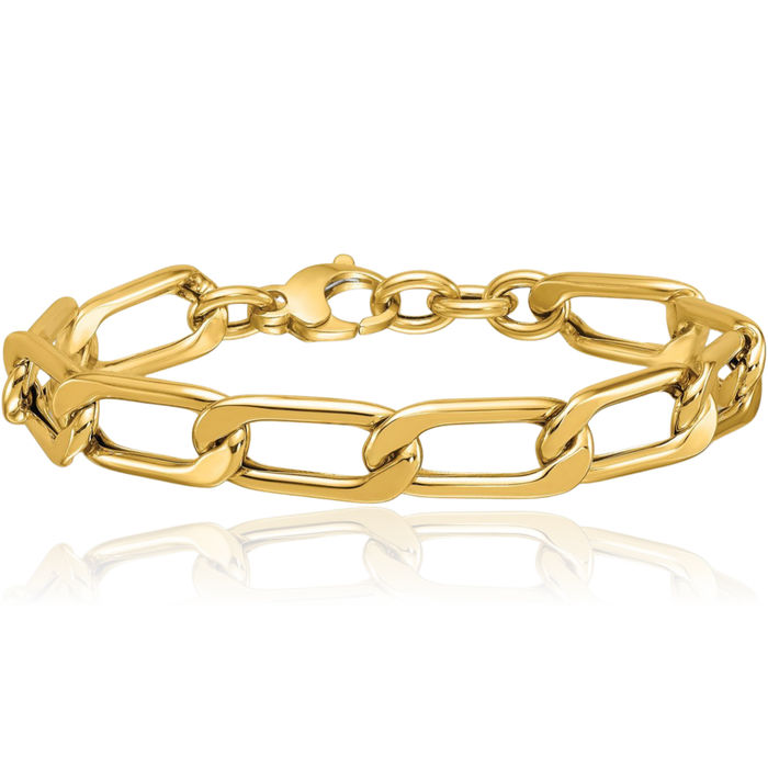 14K Solid Yellow Gold 10.25mm Enlongated Curb Link Chain Bracelet