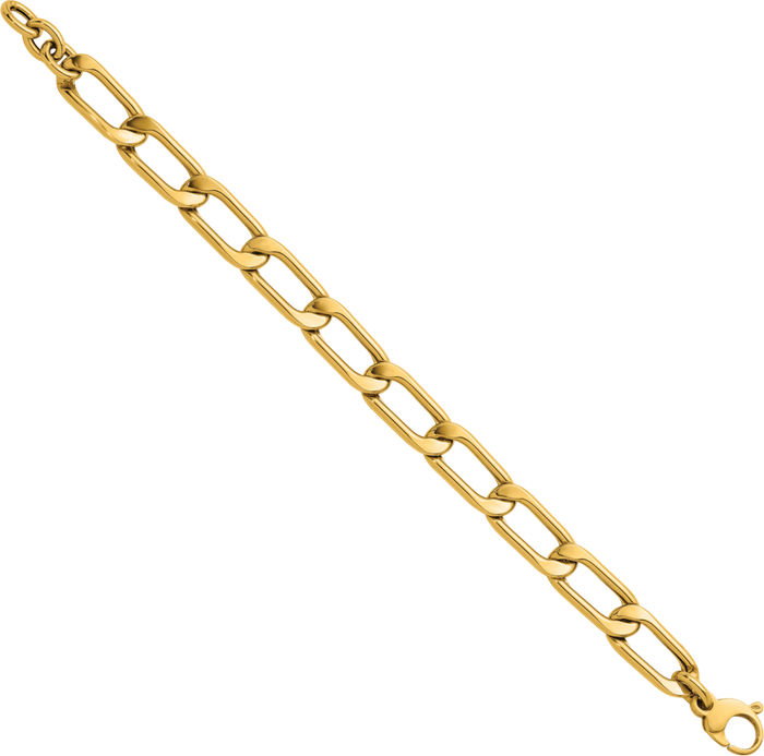 14K Solid Yellow Gold 10.25mm Enlongated Curb Link Chain Bracelet