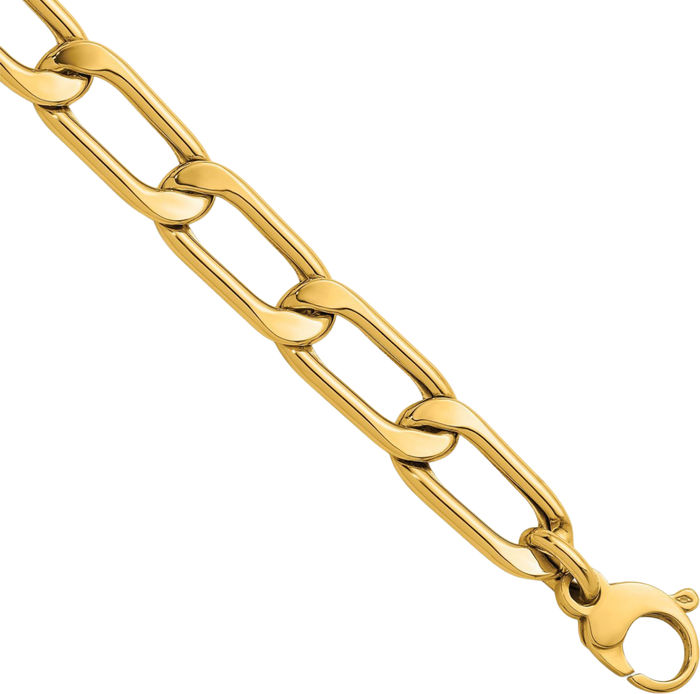 14K Solid Yellow Gold 10.25mm Enlongated Curb Link Chain Bracelet