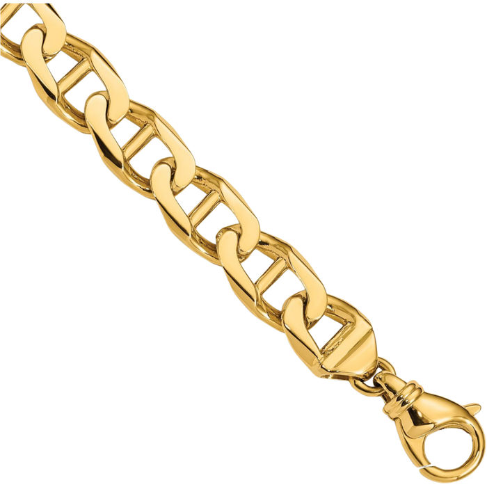 14K Solid Yellow Gold 10.3mm Anchor Mariner Link Chain Bracelet