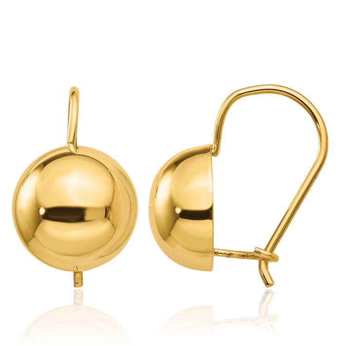 14K Solid Yellow Gold 10.50mm Half Ball Drop Dangle Earrings