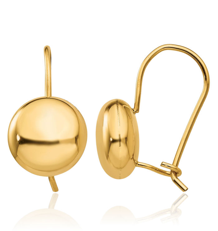 14K Solid Yellow Gold 10.5mm Button Stud Earrings