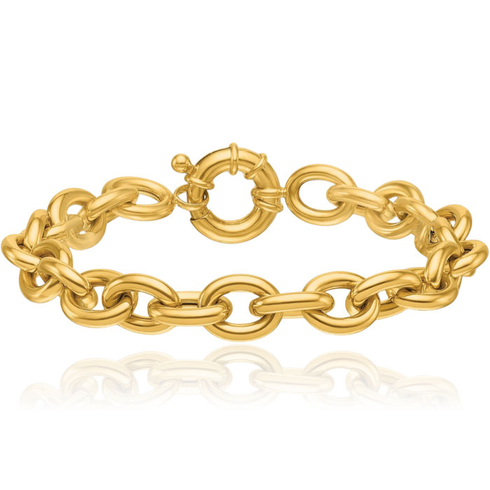 14K Solid Yellow Gold 10.5mm Cable Rolo Link Chain Bracelet