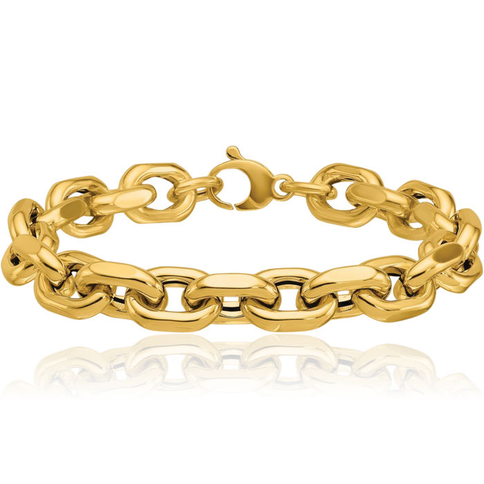 14K Solid Yellow Gold 10.5mm Link Chain Bracelet