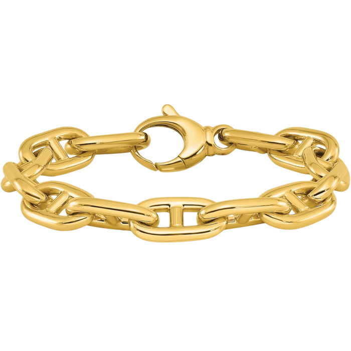 14K Solid Yellow Gold 10.5mm Anchor Mariner Link Chain Bracelet