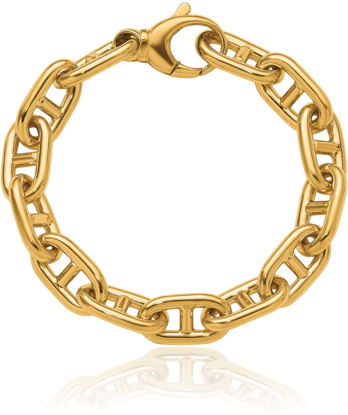 14K Solid Yellow Gold 10.5mm Anchor Mariner Link Chain Bracelet