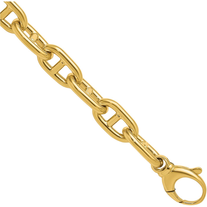 14K Solid Yellow Gold 10.5mm Anchor Mariner Link Chain Bracelet