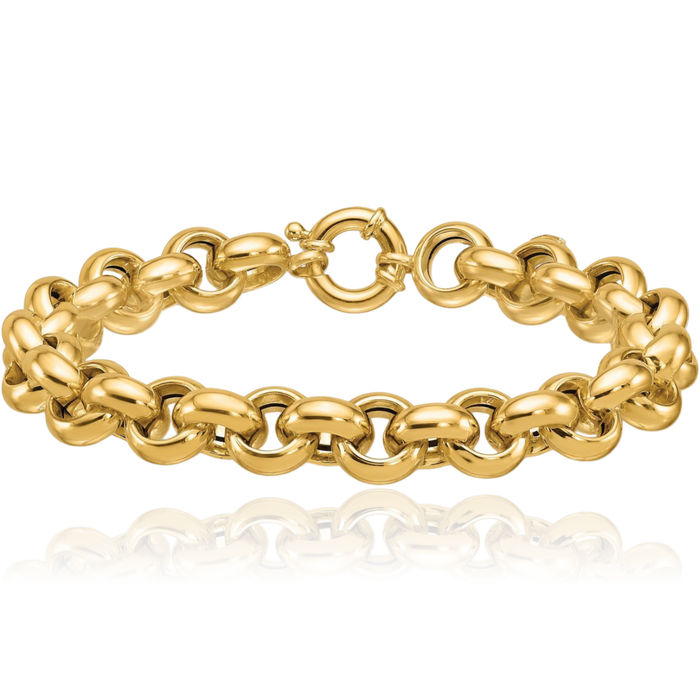 14K Solid Yellow Gold 10.6mm Cable Rolo Link Chain Bracelet