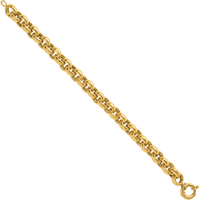 14K Solid Yellow Gold 10.6mm Cable Rolo Link Chain Bracelet