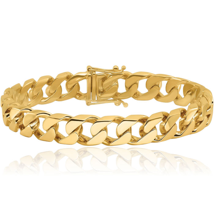 14K Solid Yellow Gold 10.6mm Curb Link Chain Bracelet