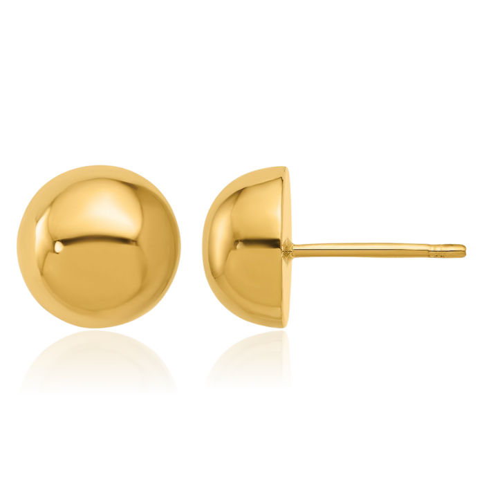 14K Solid Yellow Gold 10mm Button Stud Earrings