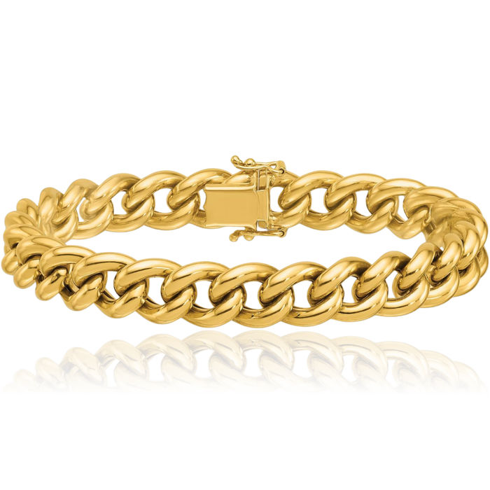 14K Solid Yellow Gold 10mm Curb Link Chain Bracelet