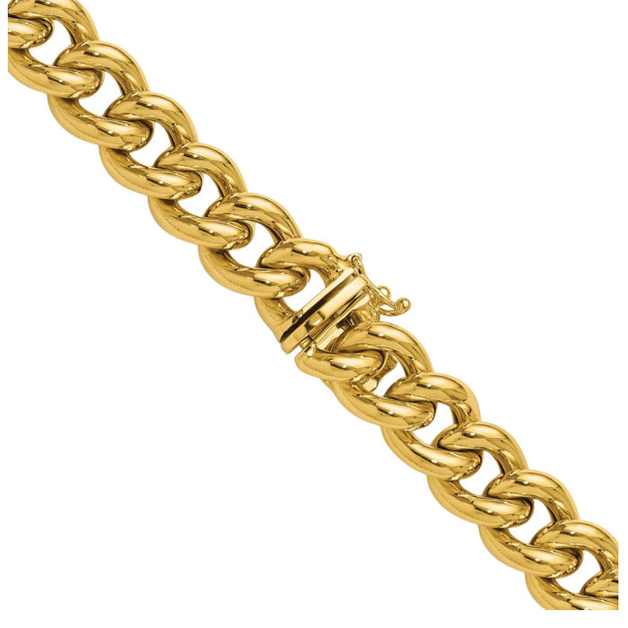 14K Solid Yellow Gold 10mm Curb Link Chain Necklace