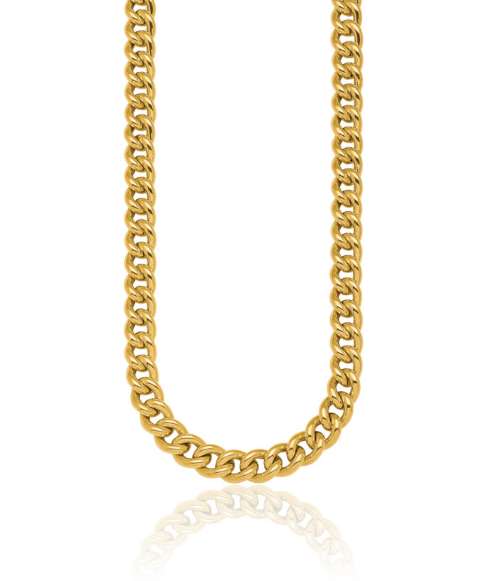 14K Solid Yellow Gold 10mm Curb Link Chain Necklace