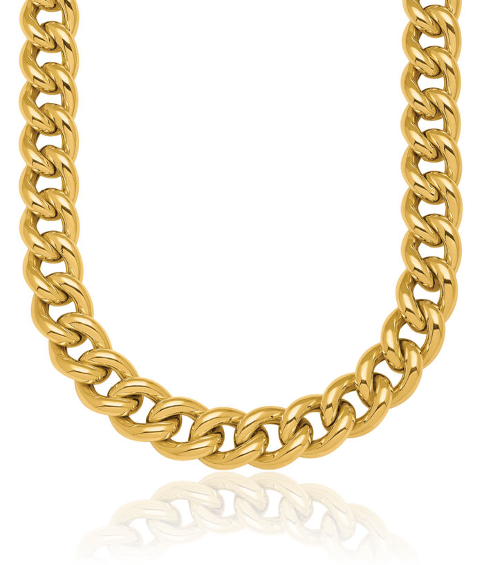 14K Solid Yellow Gold 10mm Curb Link Chain Necklace