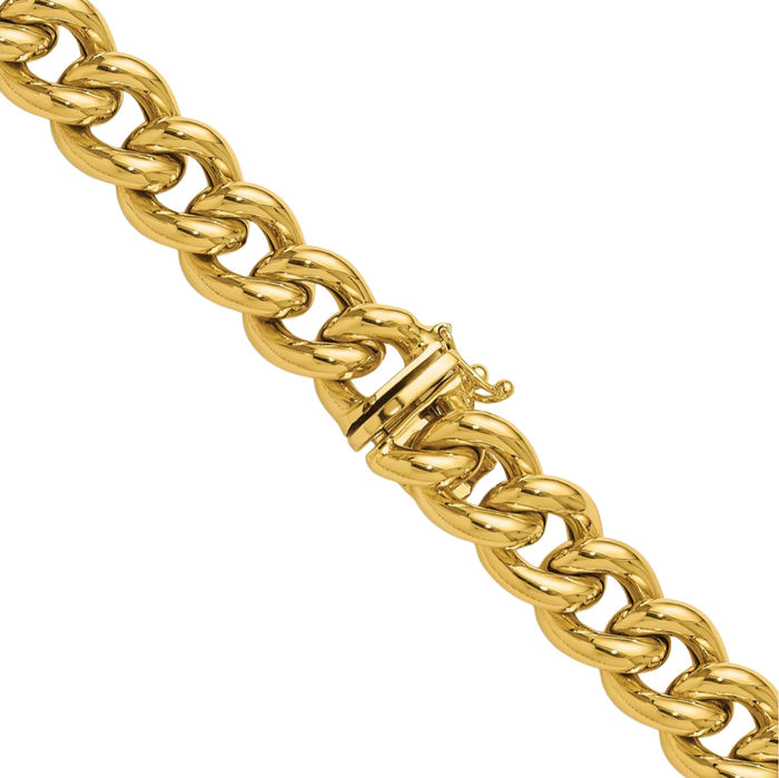 14K Solid Yellow Gold 10mm Curb Link Chain Necklace