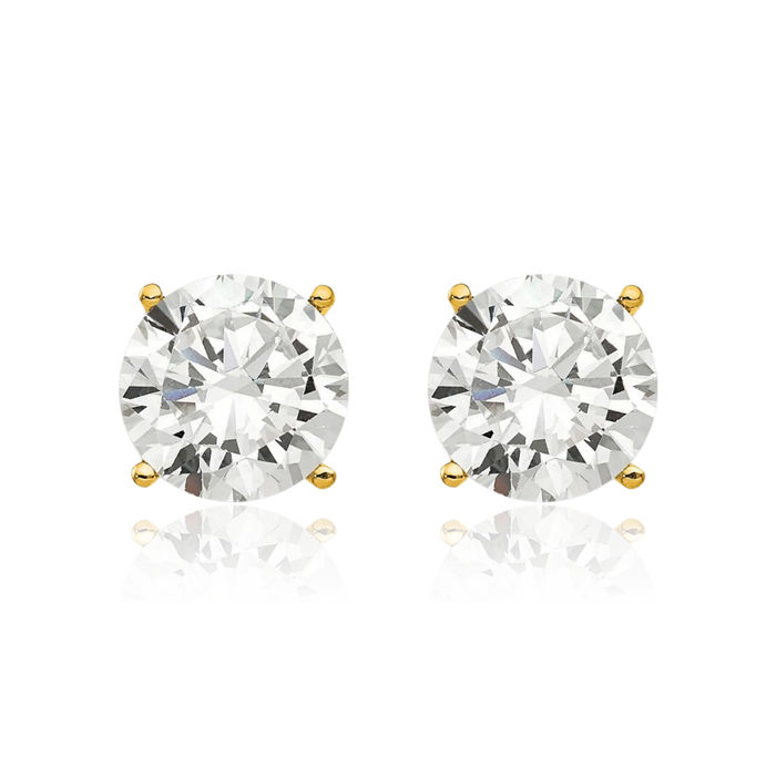 14K Solid Yellow Gold 10mm Cubic Zirconia CZ Studs Gemstone Solitaire Earrings April Birthstone Jewelry