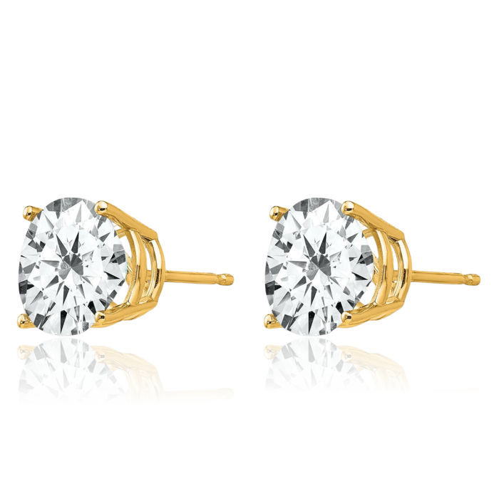 14K Solid Yellow Gold 10mm Cubic Zirconia CZ Studs Gemstone Solitaire Earrings April Birthstone Jewelry