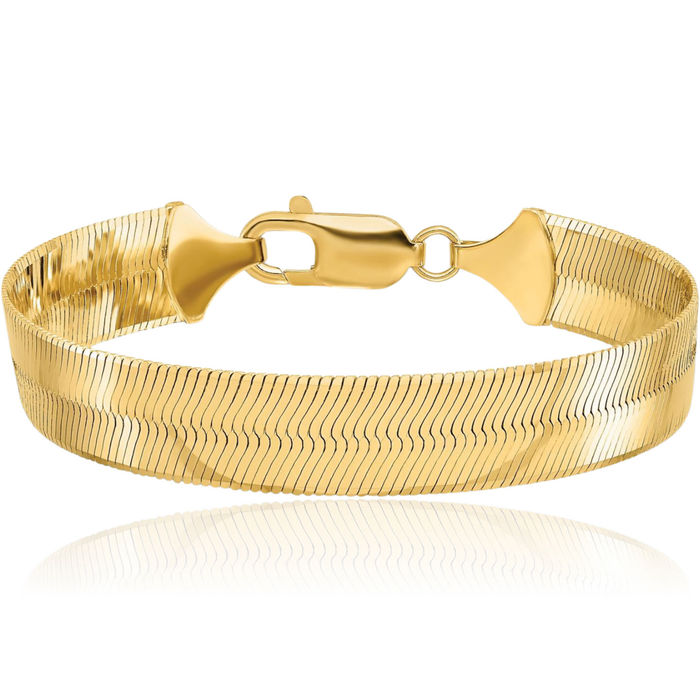 14K Solid Yellow Gold 10mm Herringbone Chain Bracelet