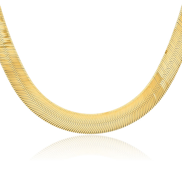 14K Solid Yellow Gold 10mm Herringbone Chain Necklace