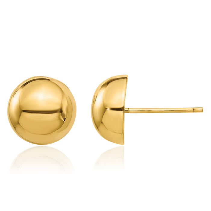 14K Solid Yellow Gold 10mm Half Ball Stud Earrings