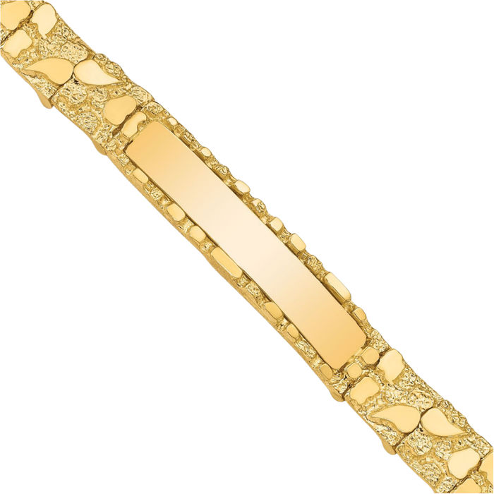 14K Solid Yellow Gold 10mm Chunky Nugget Name Bar Identification ID Bracelet