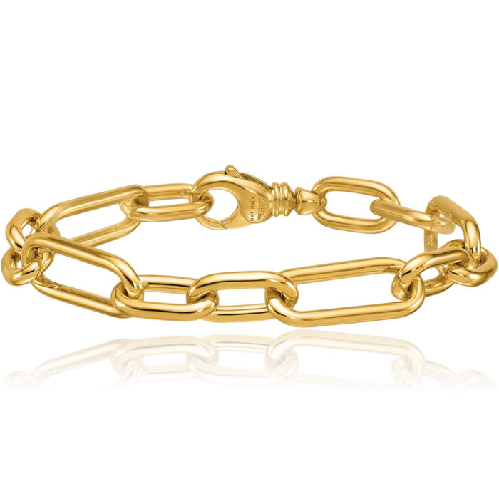 14K Solid Yellow Gold 10mm Paperclip Cable Rolo Link Chain Bracelet