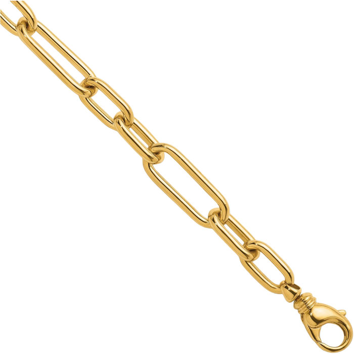 14K Solid Yellow Gold 10mm Paperclip Cable Rolo Link Chain Bracelet