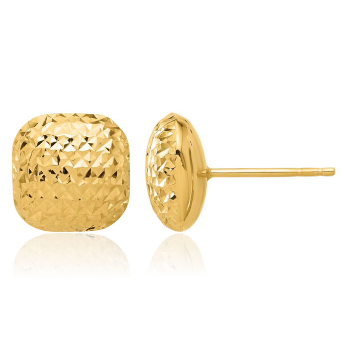 14K Solid Yellow Gold 10mm Square Stud Earrings