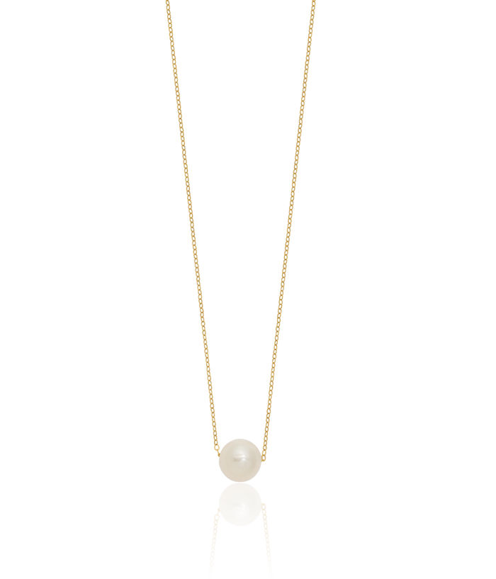 14K Solid Yellow Gold 10mm White Round Freshwater Cultured Pearl Cable Rolo Link Chain Necklace