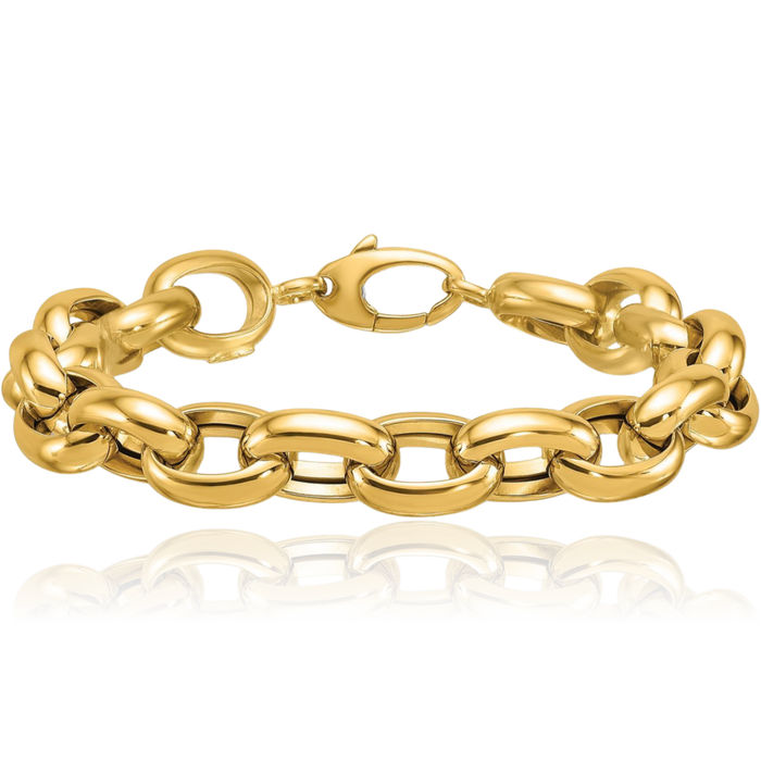 14K Solid Yellow Gold 11.5mm Cable Rolo Link Chain Bracelet