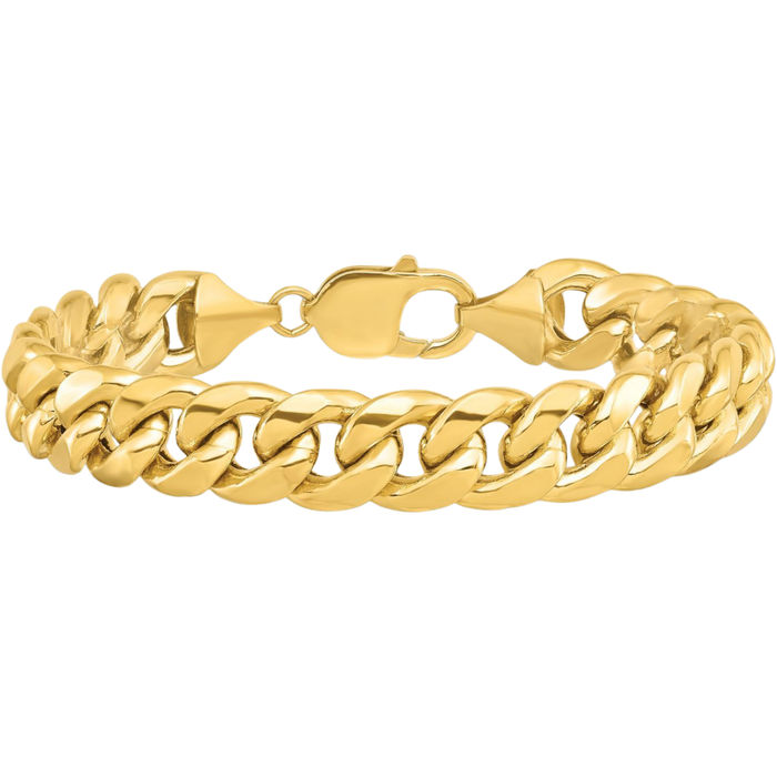 14K Solid Yellow Gold 11mm Miami Cuban Curb Link Chain Bracelet