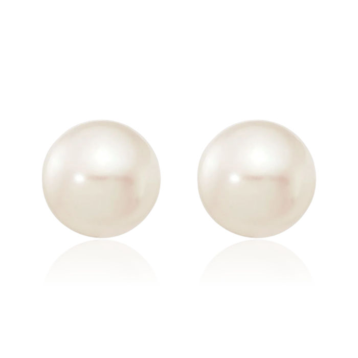 14K Solid Yellow Gold 11mm White Button Freshwater Cultured Pearl Stud Earrings