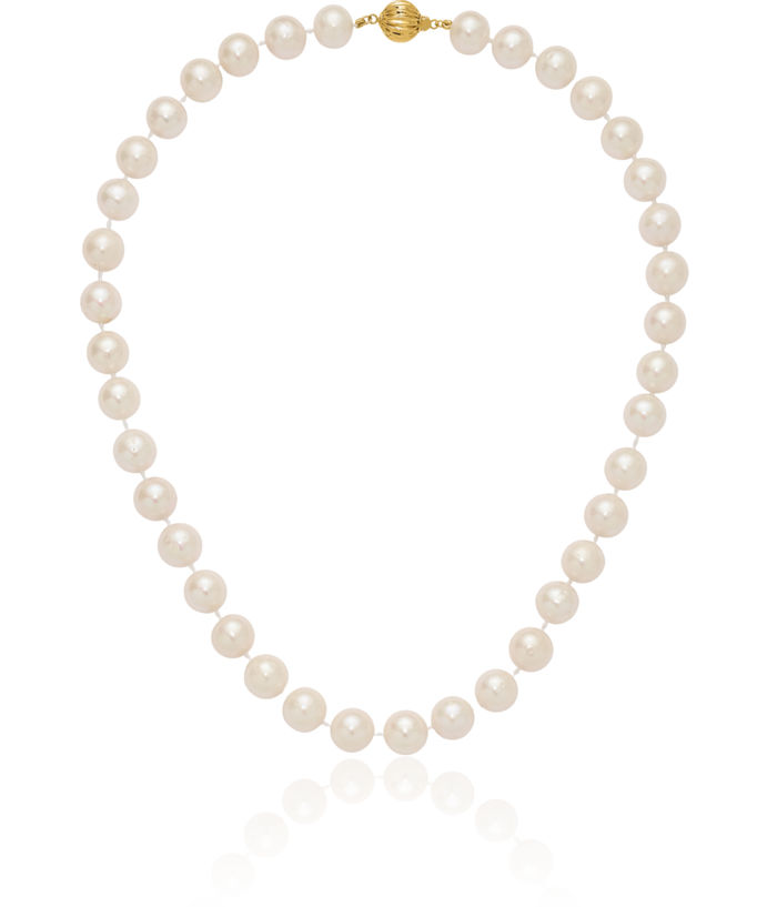 14K Solid Yellow Gold 11mm White Near Round Freshwater Cultured Pearl Necklace Chain