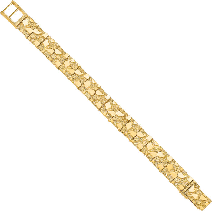 14K Solid Yellow Gold 12.50mm Chunky Nugget Chain Bracelet