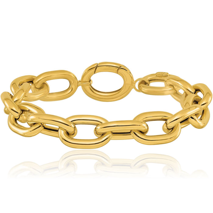 14K Solid Yellow Gold 12.5mm Cable Rolo Link Chain Bracelet