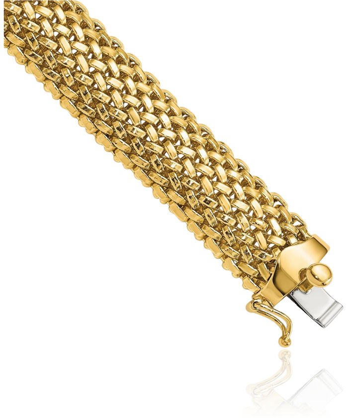 14K Solid Yellow Gold 12.5mm Popcorn Mesh Chain Bracelet