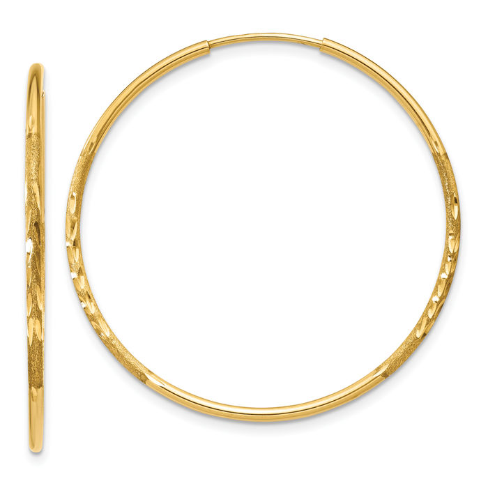 14K Solid Yellow Gold 1.25mm Endless Round Medium Hoop Earrings