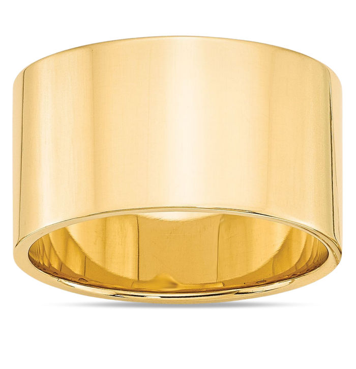 14K Solid Yellow Gold 12mm Plain Classic Wedding Band Ring