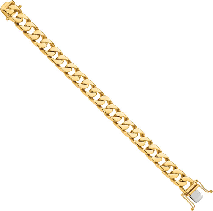 14K Solid Yellow Gold 12mm Curb Link Chain Bracelet