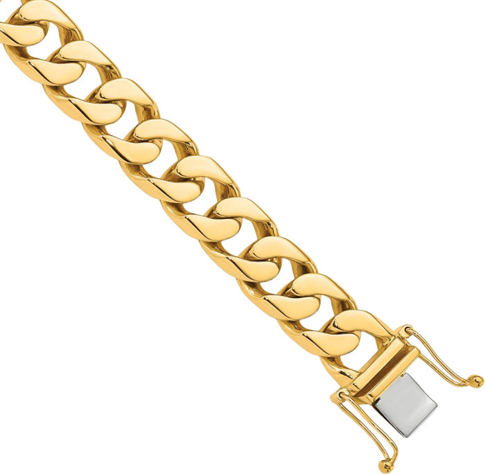 14K Solid Yellow Gold 12mm Curb Link Chain Bracelet