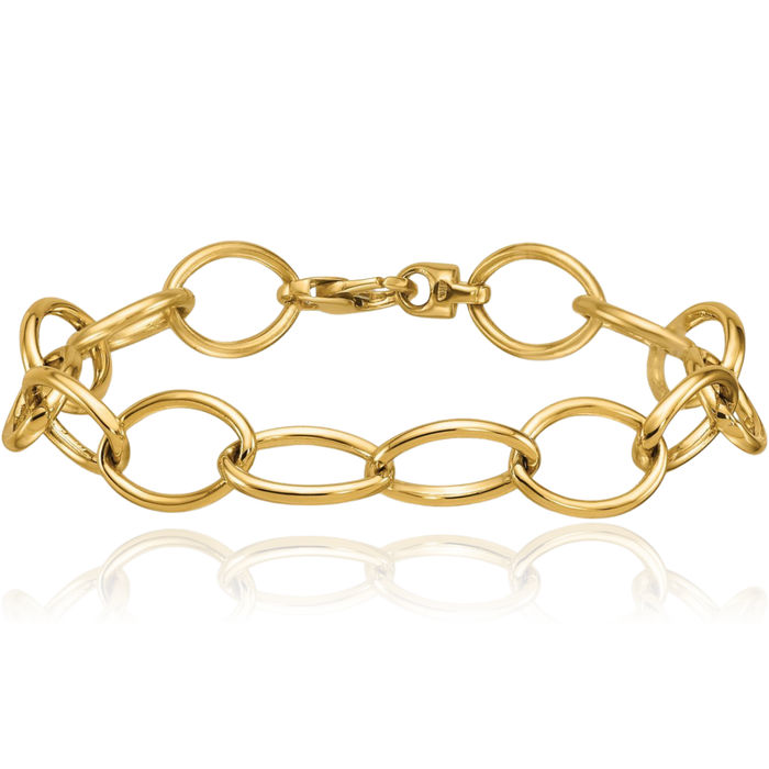 14K Solid Yellow Gold 12mm Oval Cable Rolo Link Chain Bracelet