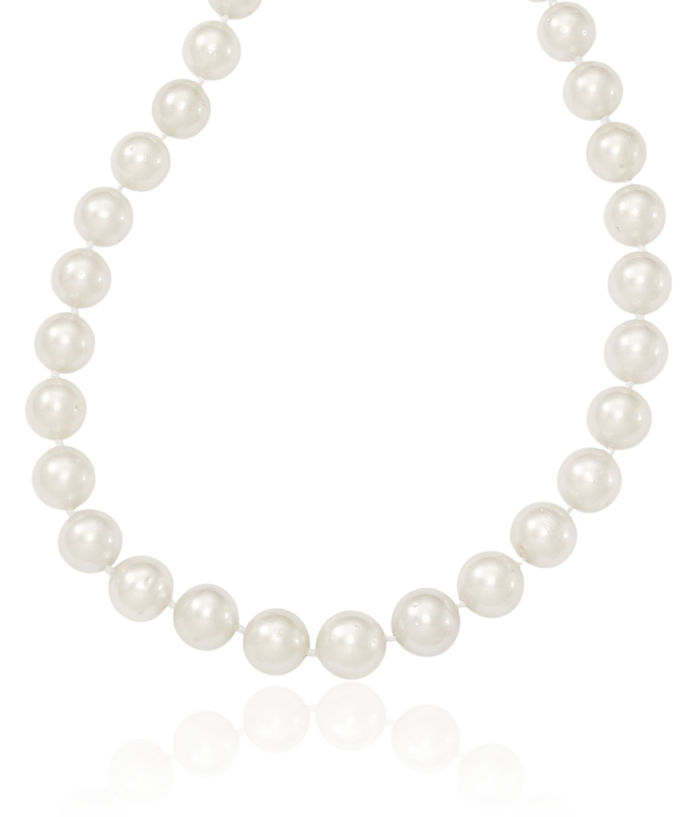 14K Solid Yellow Gold 12mm White Round South Sea Saltwater Cultured Graduated Pearl Necklace Chain