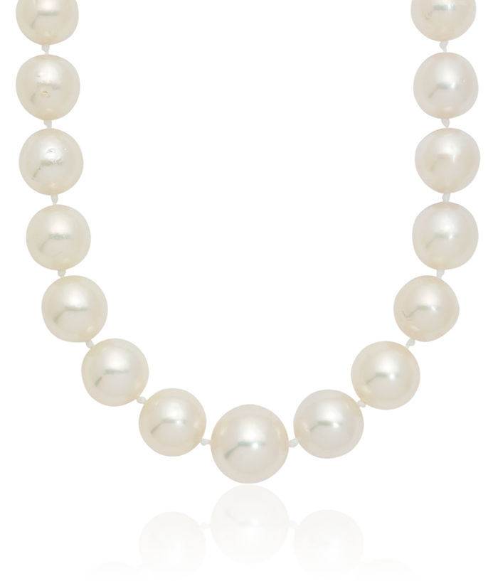 14K Solid Yellow Gold 12mm White Round South Sea Saltwater Cultured Graduated Pearl Necklace Chain