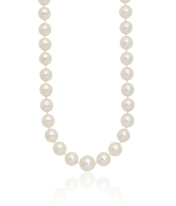 14K Solid Yellow Gold 12mm White Round South Sea Saltwater Cultured Graduated Pearl Necklace Chain