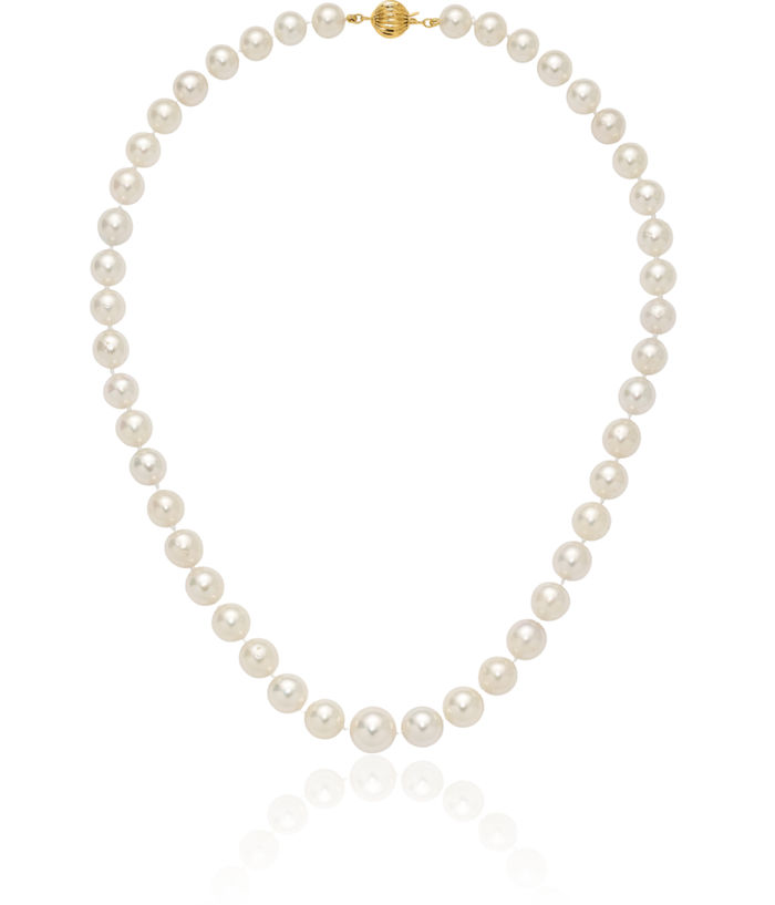 14K Solid Yellow Gold 12mm White Round South Sea Saltwater Cultured Graduated Pearl Necklace Chain