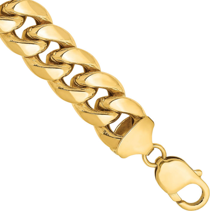 14K Solid Yellow Gold 13.2mm Miami Cuban Curb Link Chain Bracelet