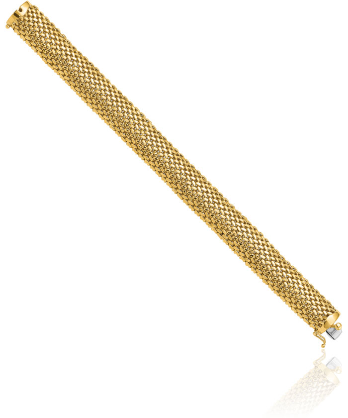 14K Solid Yellow Gold 13.75mm Popcorn Mesh Chain Bracelet